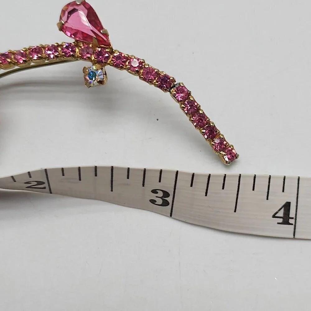Vintage Juliana Pink Rhinestone Flower Brooch Pin Gold Tone Open Backing 3.5in